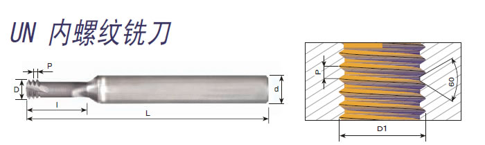 小孔UN螺紋銑刀，整體硬質(zhì)合金小孔UN螺紋銑刀刀具圖